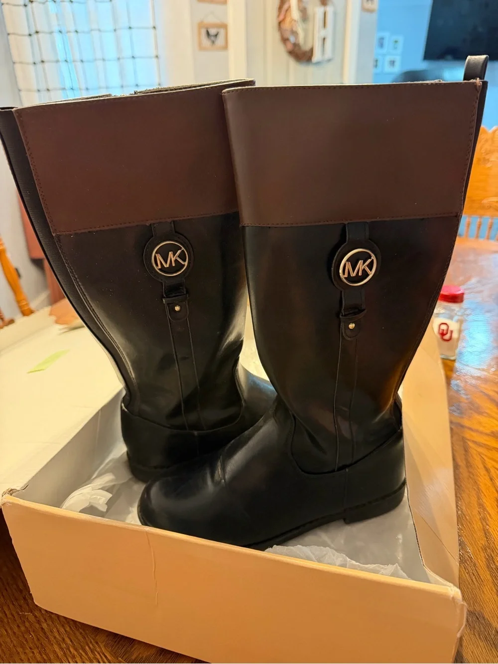 Michael Kors Black and Brown Girls' Riding Boots with MK Medallion